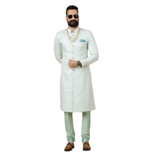 Alluring Mint Green Floral Thread Embroidered Sherwani | Father Son Combo | Jaipurio Collection
